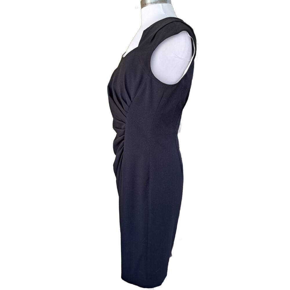 Calvin Klein Cap Sleeve Scoop Neck Ruched Black Sheath Dress Size 10 - Picture 6 of 12